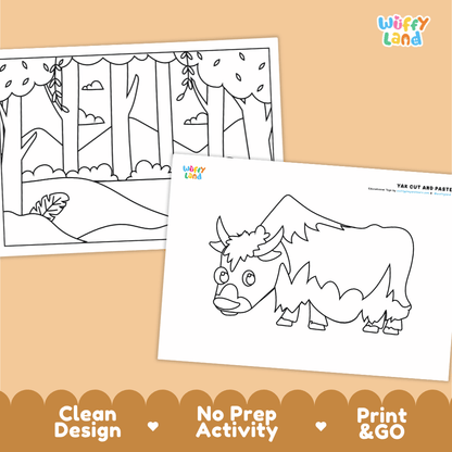 Yak Cut and Paste Craft and Coloring Pages Activity Worksheets