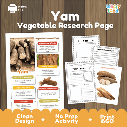 Yam Vegetable Research Page Science Worksheets and Fact Sheet