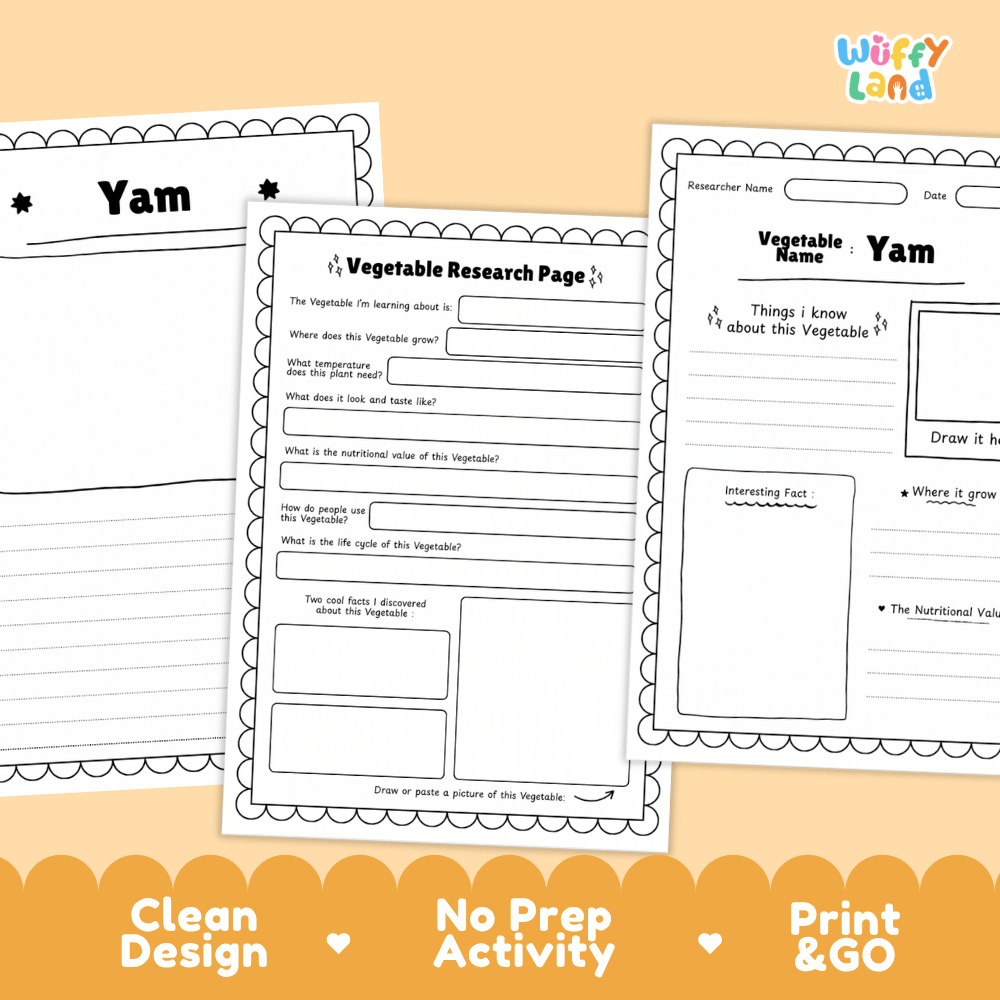 Yam Vegetable Research Page Science Worksheets and Fact Sheet