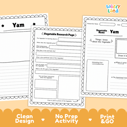 Yam Vegetable Research Page Science Worksheets and Fact Sheet