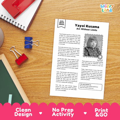 Yayoi Kusama Biography Reading Passage and Writing Activity Worksheets