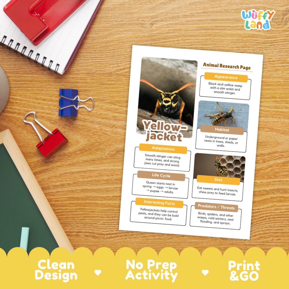 Yellowjacket Animal Research Page Worksheets