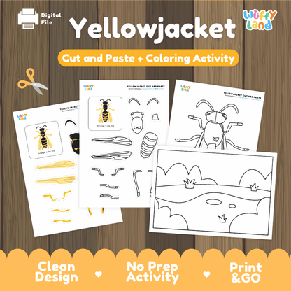 Yellowjacket Cut and Paste Craft and Coloring Pages Activity Worksheets