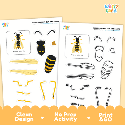 Yellowjacket Cut and Paste Craft and Coloring Pages Activity Worksheets