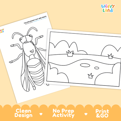 Yellowjacket Cut and Paste Craft and Coloring Pages Activity Worksheets