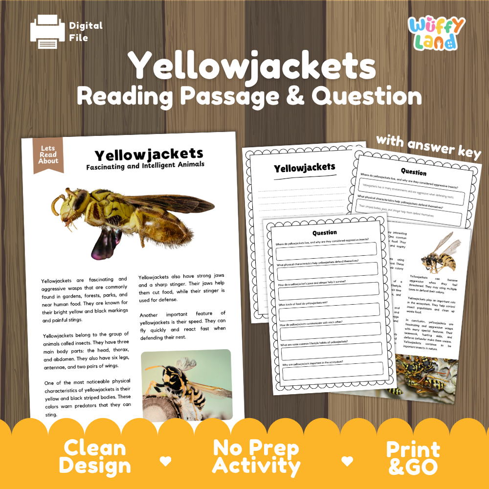 Yellowjackets Reading Passage and Comprehension Questions Worksheets with Answer Key