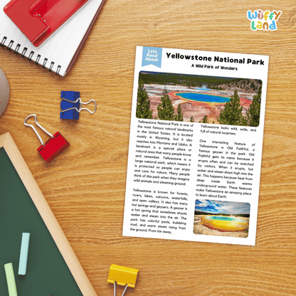 Yellowstone National Park Landmark Reading Passages and Comprehension Worksheets