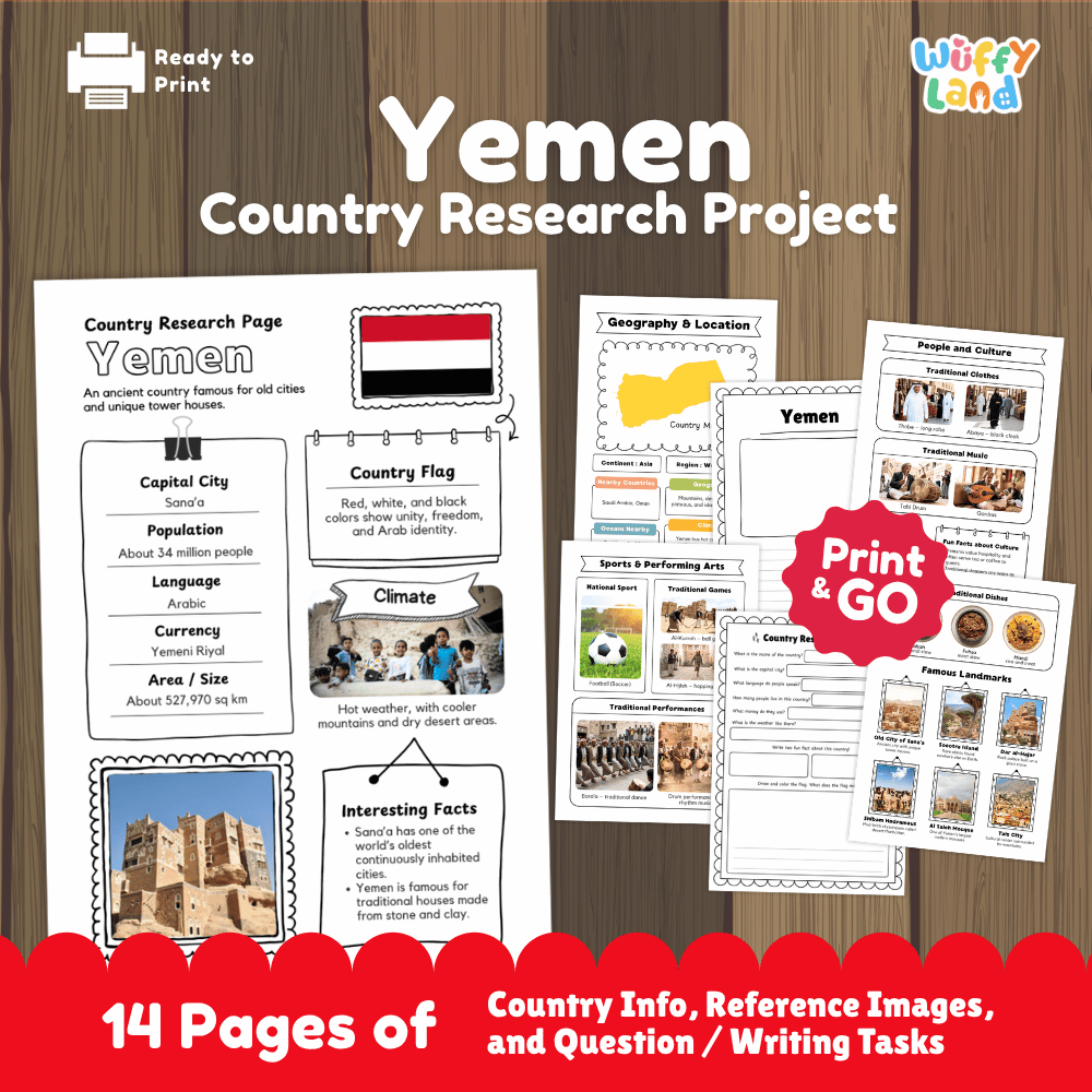 Yemen Country Research Project Worksheets and Reference Pages