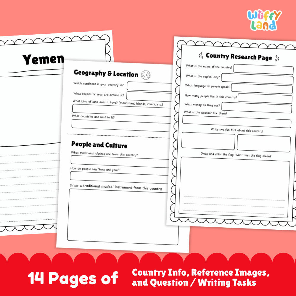 Yemen Country Research Project Worksheets and Reference Pages