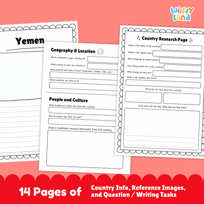 Yemen Country Research Project Worksheets and Reference Pages
