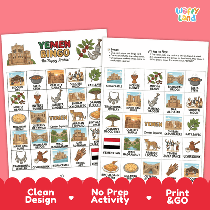 Yemen Geography BINGO Game Middle East Country Study Activity Printable Boards