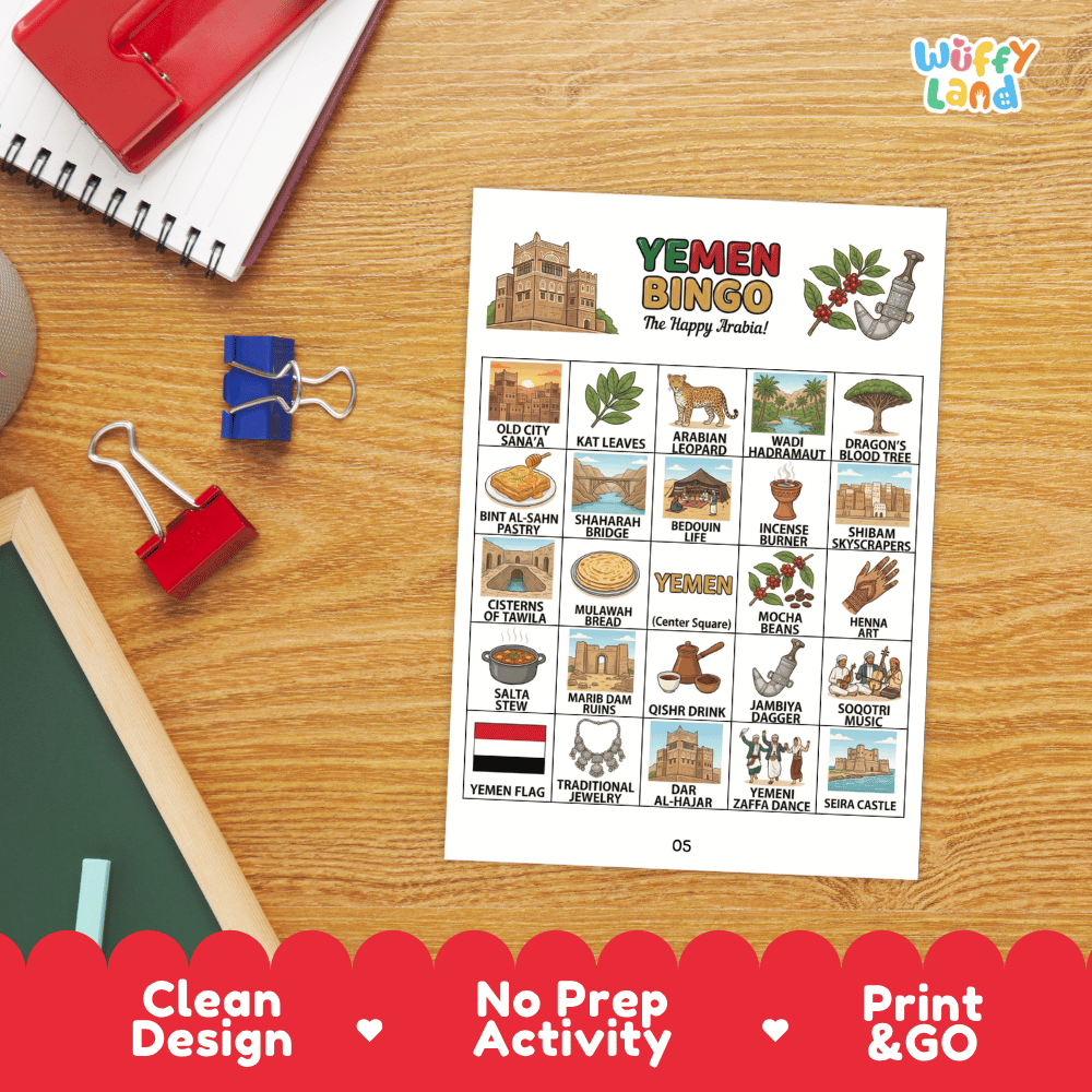 Yemen Geography BINGO Game Middle East Country Study Activity Printable Boards