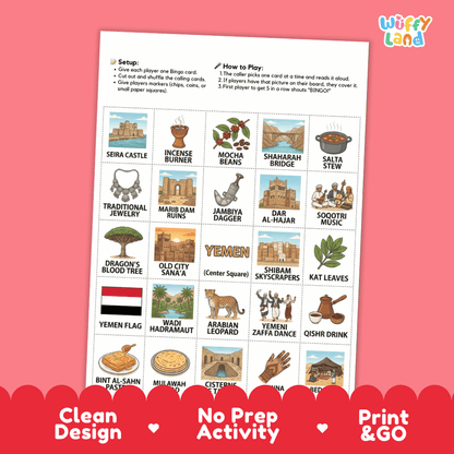 Yemen Geography BINGO Game Middle East Country Study Activity Printable Boards