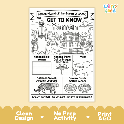 Yemen Geography Coloring Poster and Fact Sheet Printables