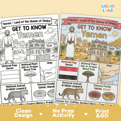 Yemen Geography Coloring Poster and Fact Sheet Printables