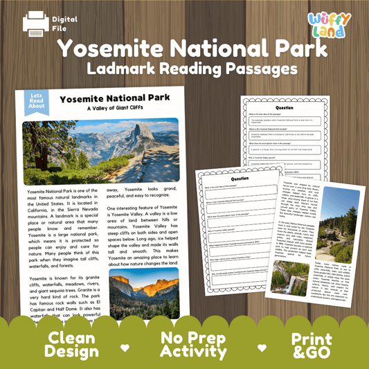 Yosemite National Park Landmark Reading Passages and Comprehension Worksheets