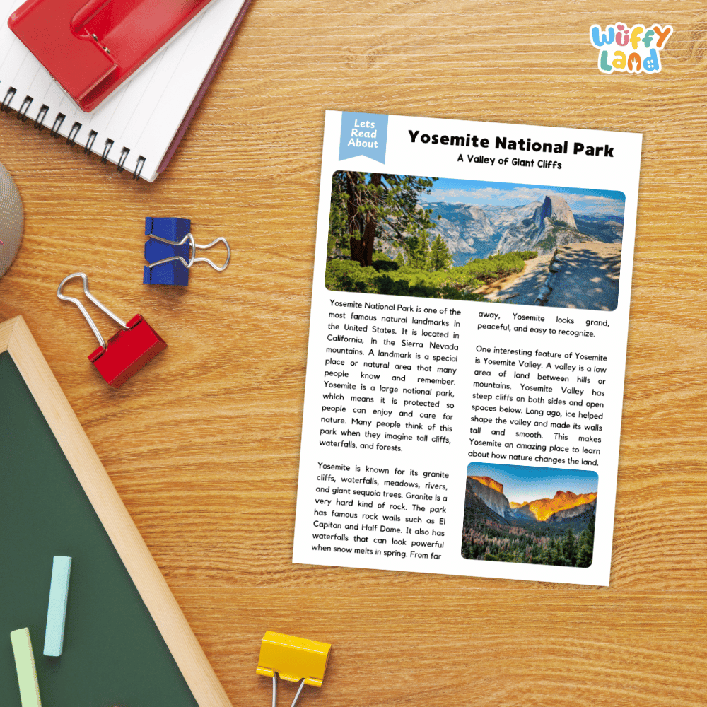 Yosemite National Park Landmark Reading Passages and Comprehension Worksheets