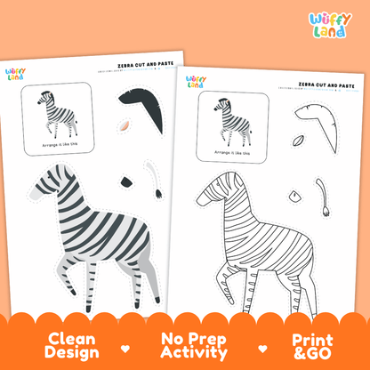 Zebra Cut and Paste Craft and Coloring Activity Worksheets