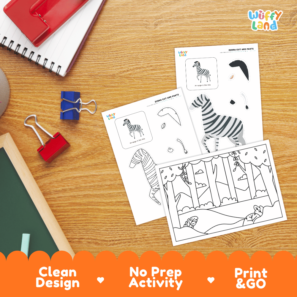 Zebra Cut and Paste Craft and Coloring Activity Worksheets