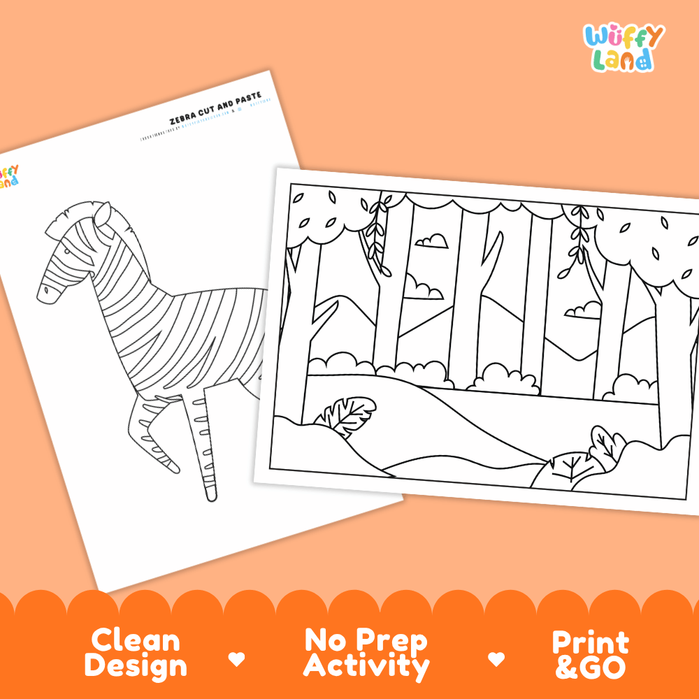 Zebra Cut and Paste Craft and Coloring Activity Worksheets