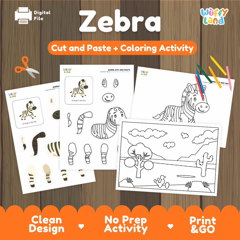 Zebra Cut and Paste Craft and Coloring Pages Activity Worksheets
