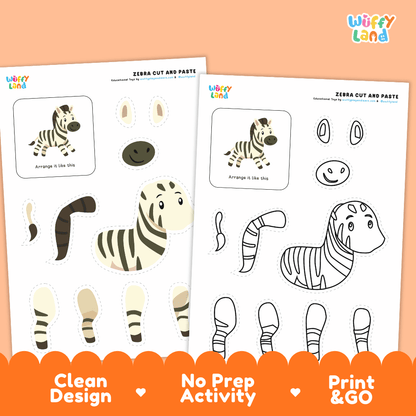 Zebra Cut and Paste Craft and Coloring Pages Activity Worksheets