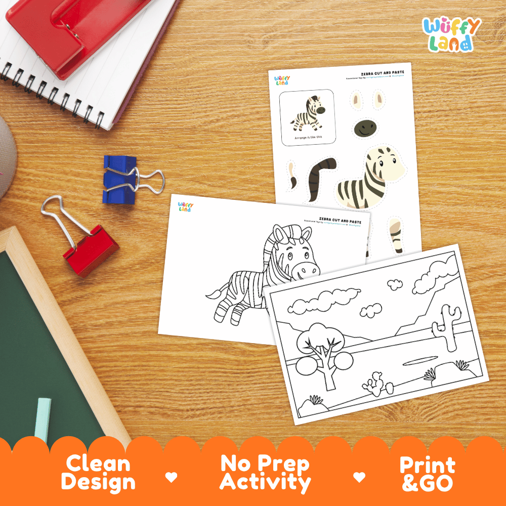 Zebra Cut and Paste Craft and Coloring Pages Activity Worksheets