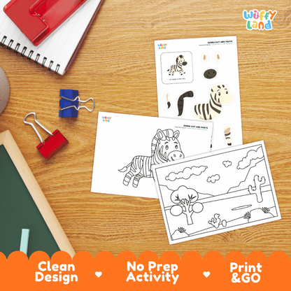 Zebra Cut and Paste Craft and Coloring Pages Activity Worksheets