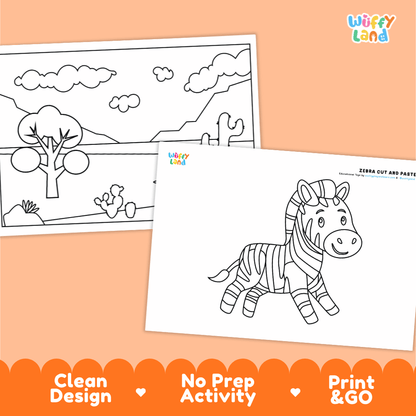Zebra Cut and Paste Craft and Coloring Pages Activity Worksheets