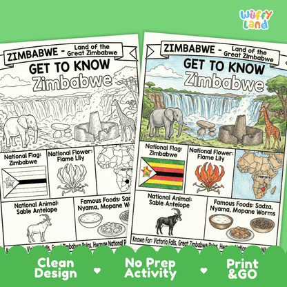 Zimbabwe Geography Coloring Poster and Fact Sheet Printable Worksheets