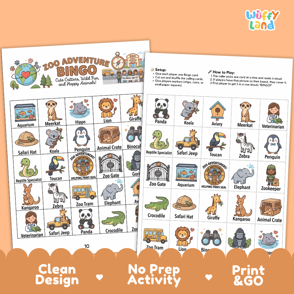 Zoo Adventure Bingo Games Printable Activity
