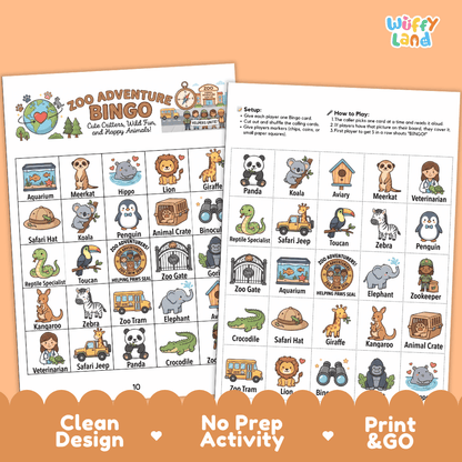 Zoo Adventure Bingo Games Printable Activity