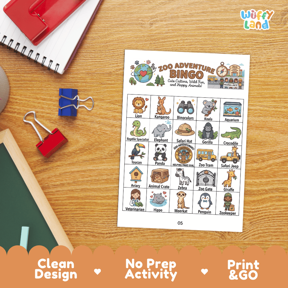 Zoo Adventure Bingo Games Printable Activity