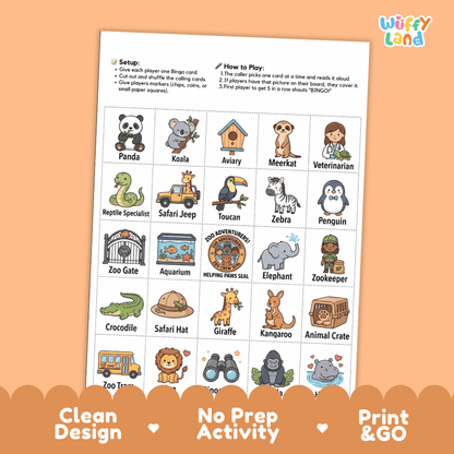 Zoo Adventure Bingo Games Printable Activity
