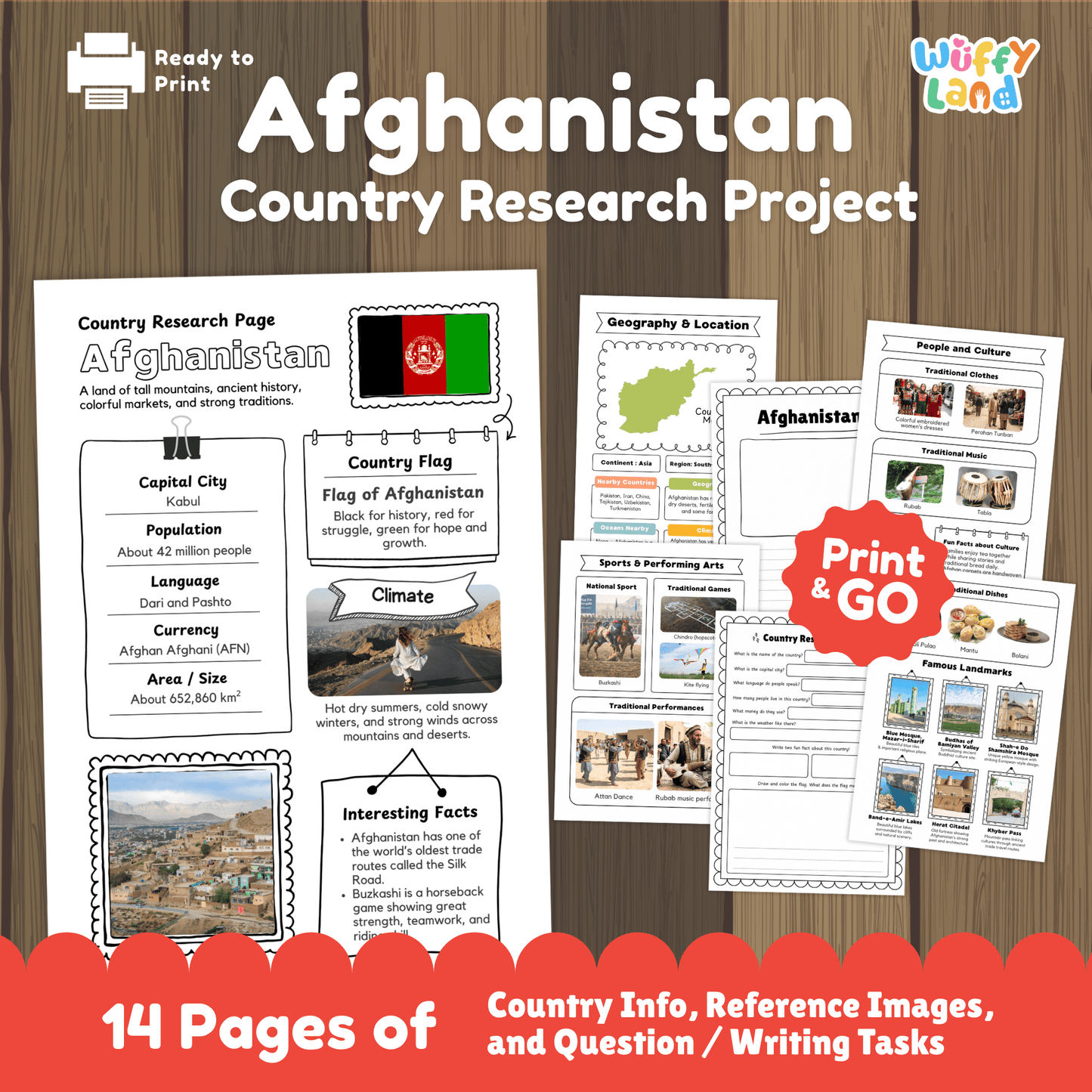 AFGHANISTAN Country Research Project | Geography, Culture, Landmarks, Worksheets
