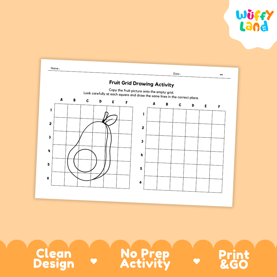 Fruits Grid Drawing Activity Worksheets