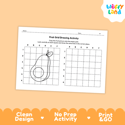 Fruits Grid Drawing Activity Worksheets