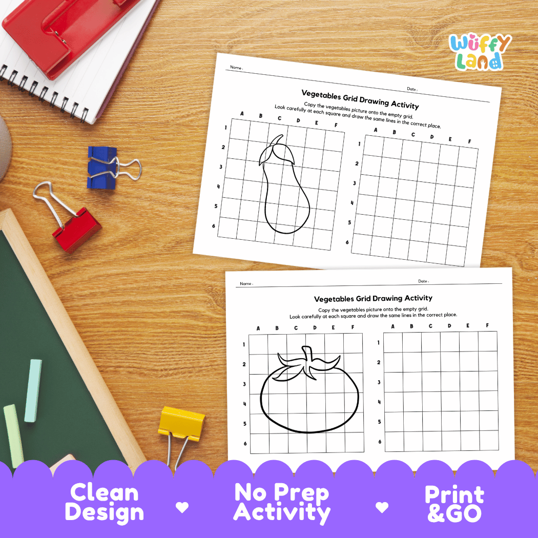 Vegetables Grid Drawing Activity Worksheets