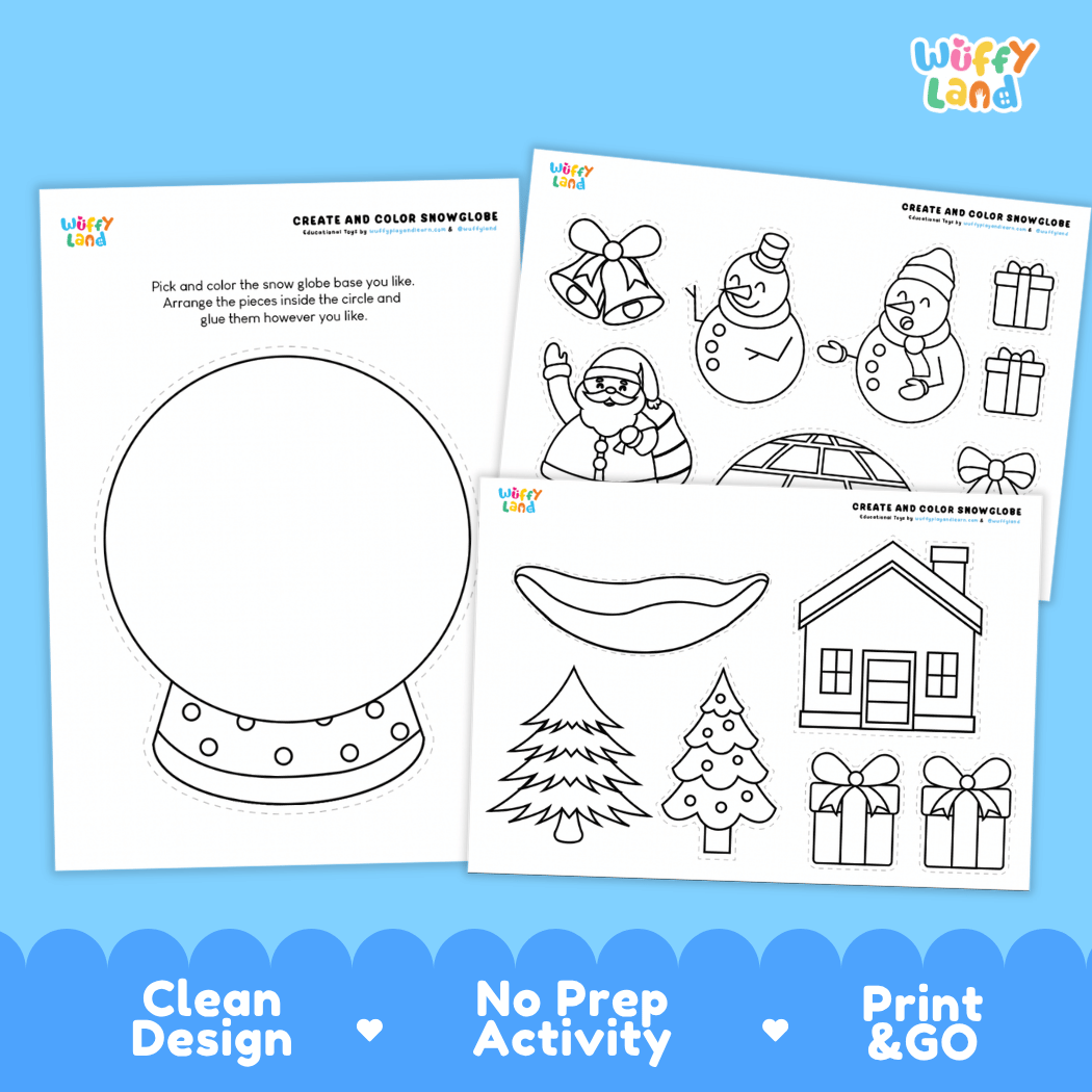 Create and Color Snowglobe Winter Craft Cut and Paste Activity Worksheets