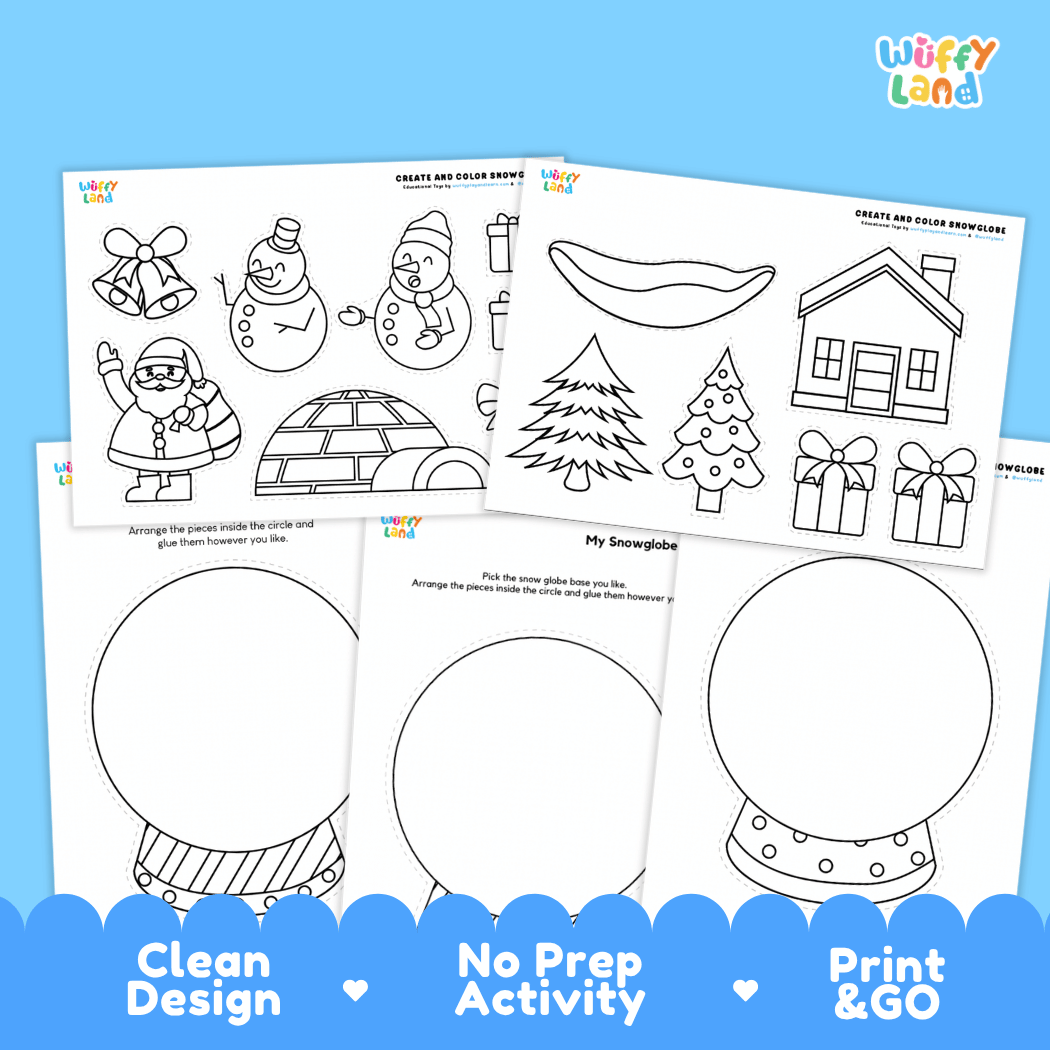 Create and Color Snowglobe Winter Craft Cut and Paste Activity Worksheets