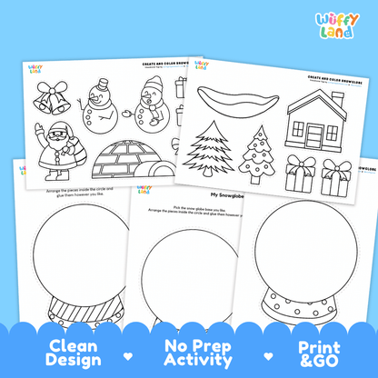 Create and Color Snowglobe Winter Craft Cut and Paste Activity Worksheets