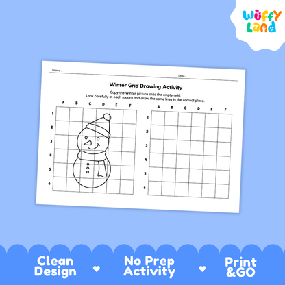 Winter Grid Drawing Activity Worksheets