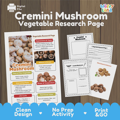 Cremini Mushroom Vegetable Research Activity Worksheet Healthy Eating Science
