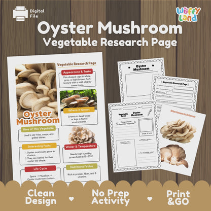 Oyster Mushroom Vegetable Research Activity Worksheet Healthy Eating Science