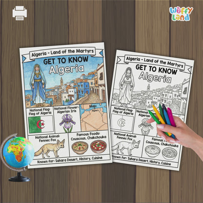 Algeria Country Study Geography Coloring Page Worksheet Activity | Africa