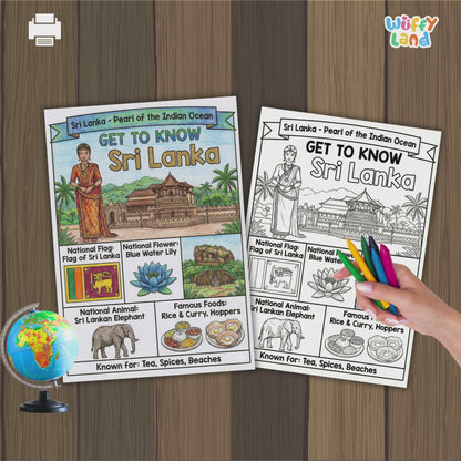Sri Lanka Country Study Geography Coloring Page Worksheet Activity | Asia