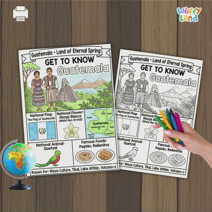 Guatemala Country Study Geography Coloring Page Worksheet Activity