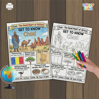 Chad Country Study Geography Coloring Page Worksheet Activity | Africa