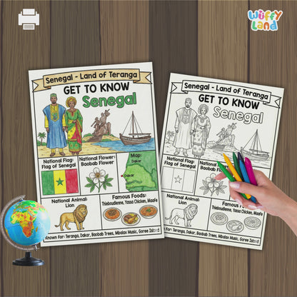 Senegal Country Study Geography Coloring Page Worksheet Activity | Africa