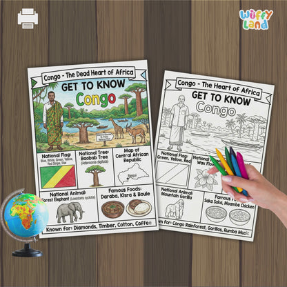 Congo Republic Country Study Geography Coloring Page Worksheet Activity | Africa
